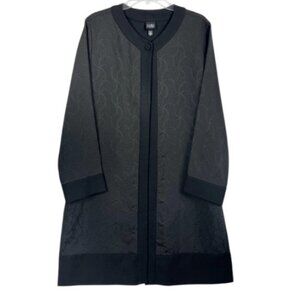 Eileen Fisher black matte jacquard swirl long cardigan size L